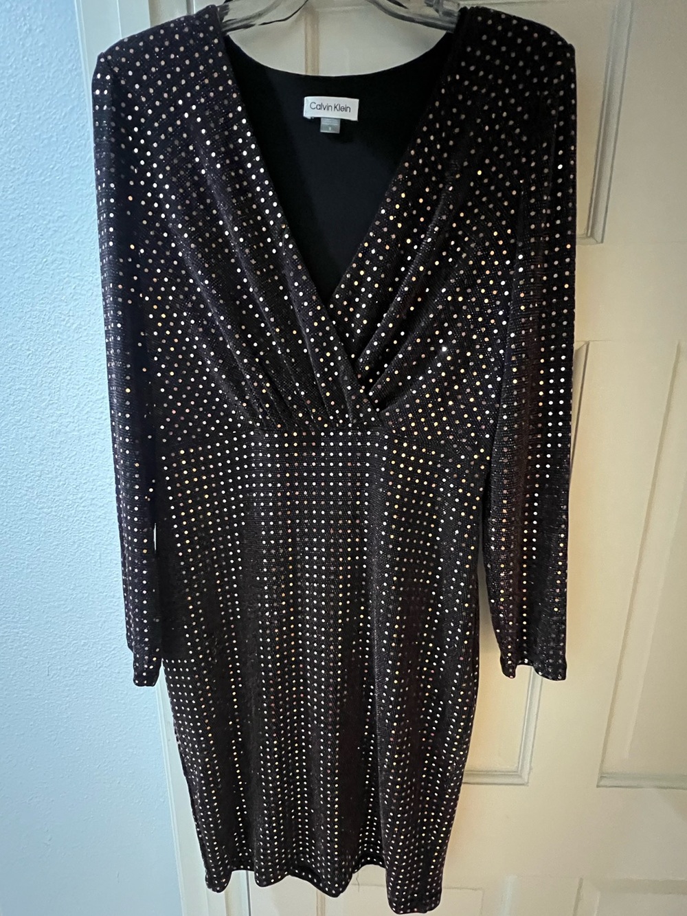 New Calvin Klein Black & Gold Embellished Long Sleeve Sheath Dress Size 8